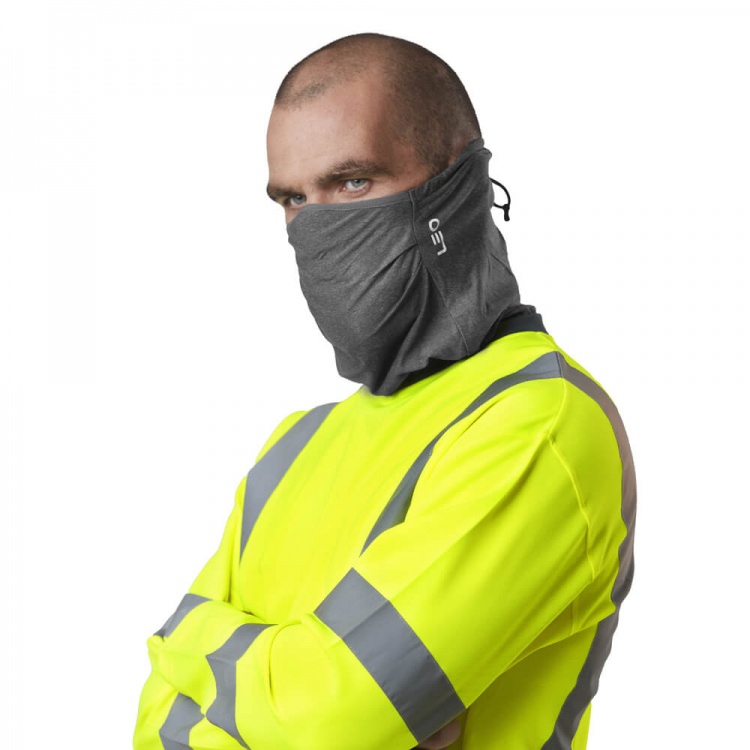 Leo Workwear SN01 Snood HeiQ Viroblock Ecoviz Recycled 3-Layer Snood Face Mask Grey